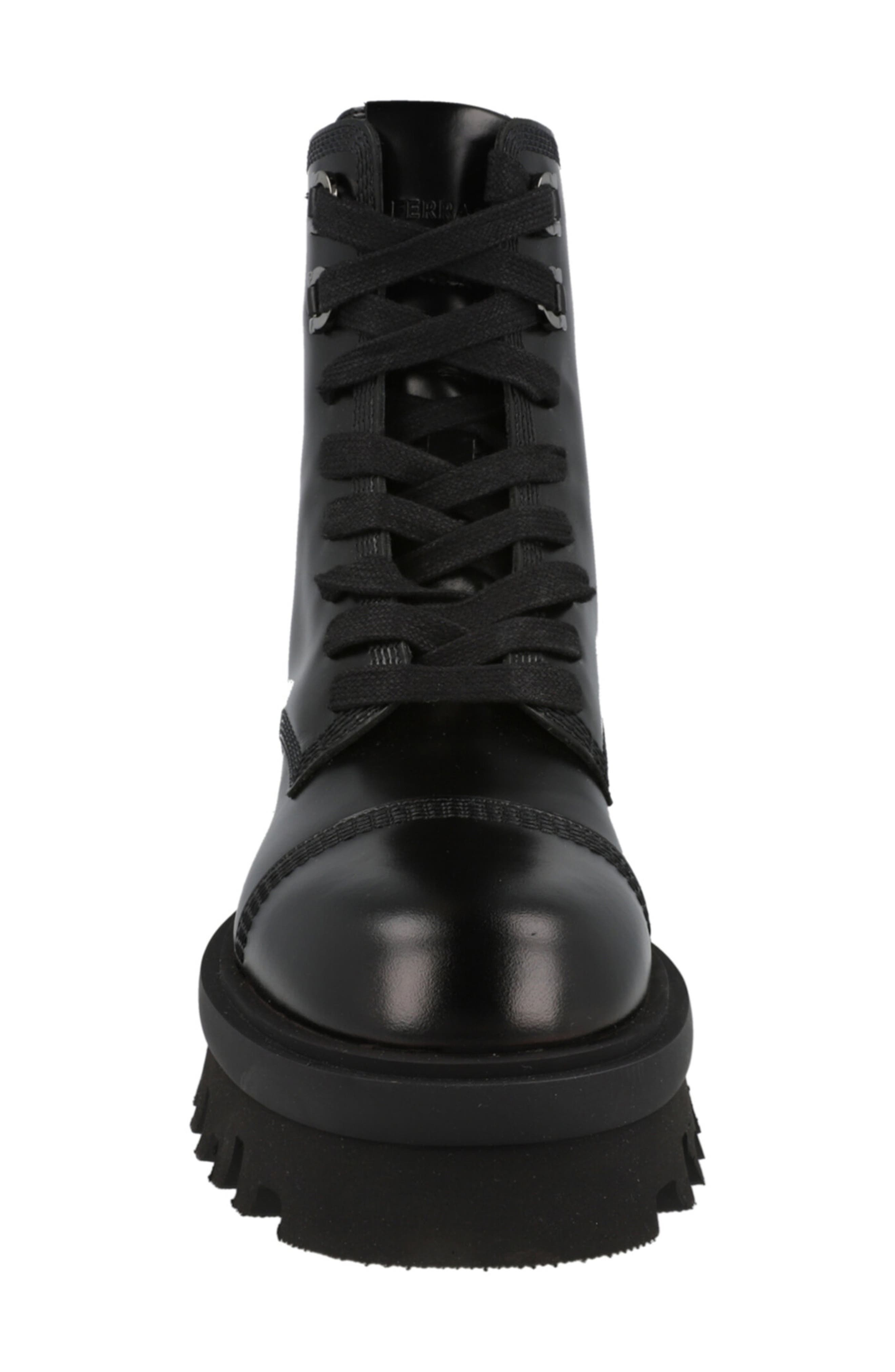 FERRAGAMO Kira Leather Lug Boot, Alternate, color, Black