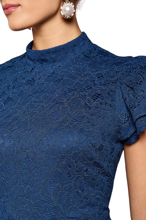 Coast Lace Frill Sleeve High Neck Midi Dress In Blue