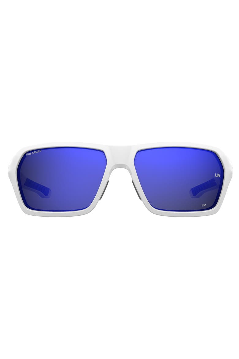 64mm Gradient Polarized Rectangular Sunglasses, Main, color, MATT WHITE