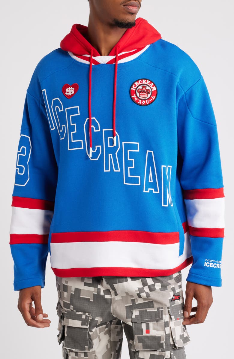 ICECREAM Wayne Colorblock Cotton Graphic Hoodie, Main, color, 