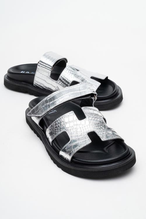 Forever & Always Shoes Loana Leather Slide Sandal In Silver