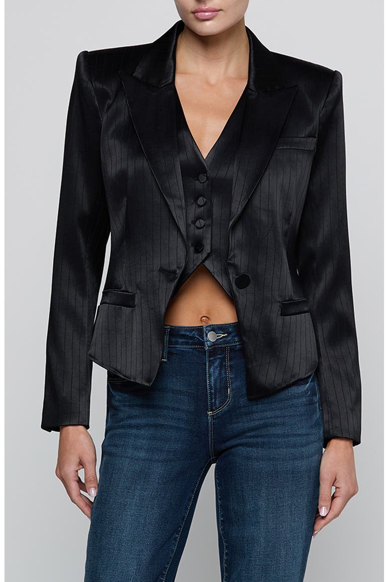 Misa Single Breasted Blazer, Main, color, BLACK PINSTRIPE