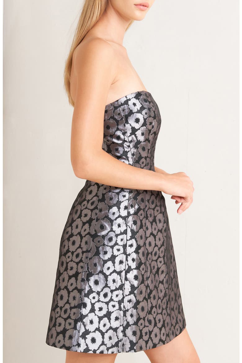 Metallic Strapless Flare Minidress, Alternate, color, BLACK/ SILVER