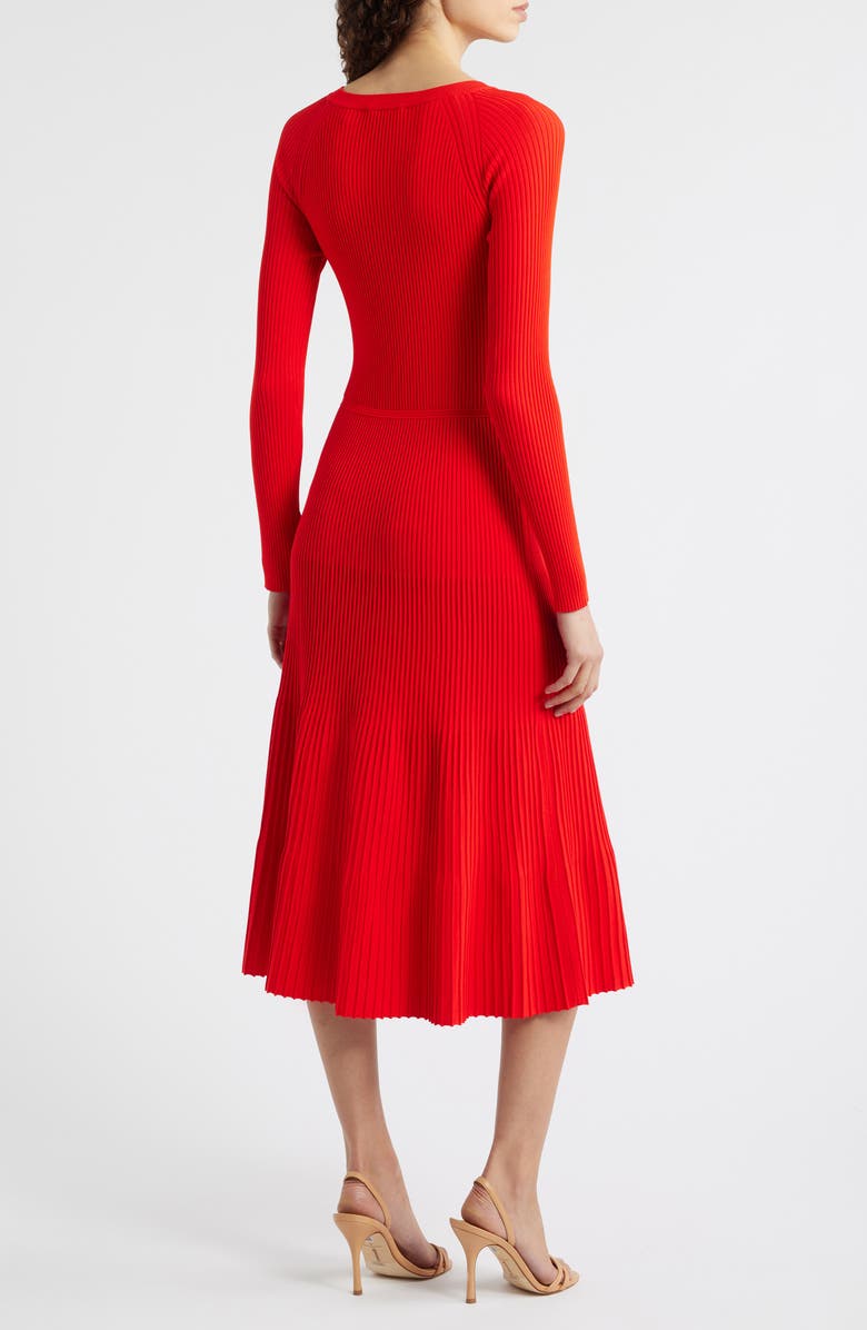 Elie Tahari The Delaney Long Sleeve Rib Sweater Dress, Alternate, color, Red Bliss