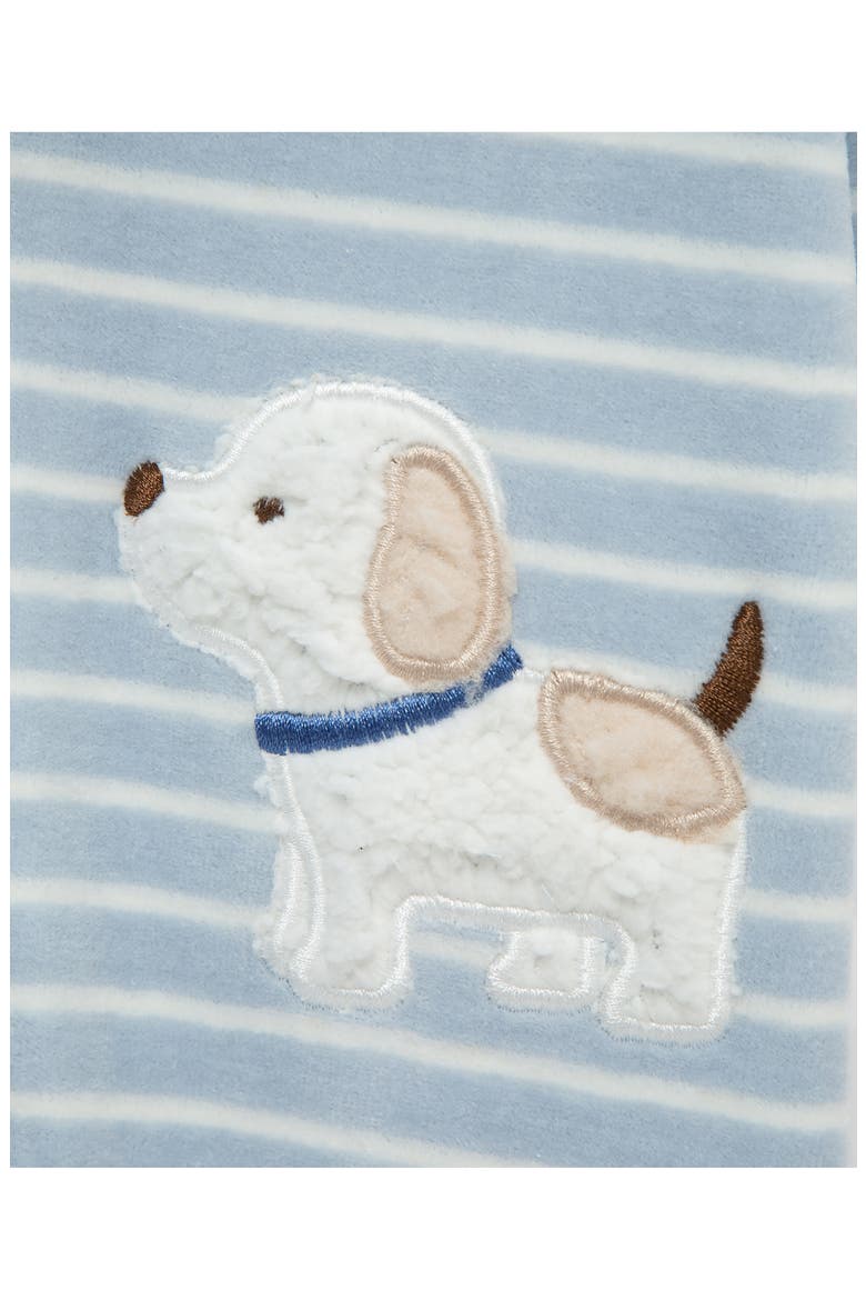 Fluffy Pup Velour Zip Footie, Alternate, color, BLUE STRIPE