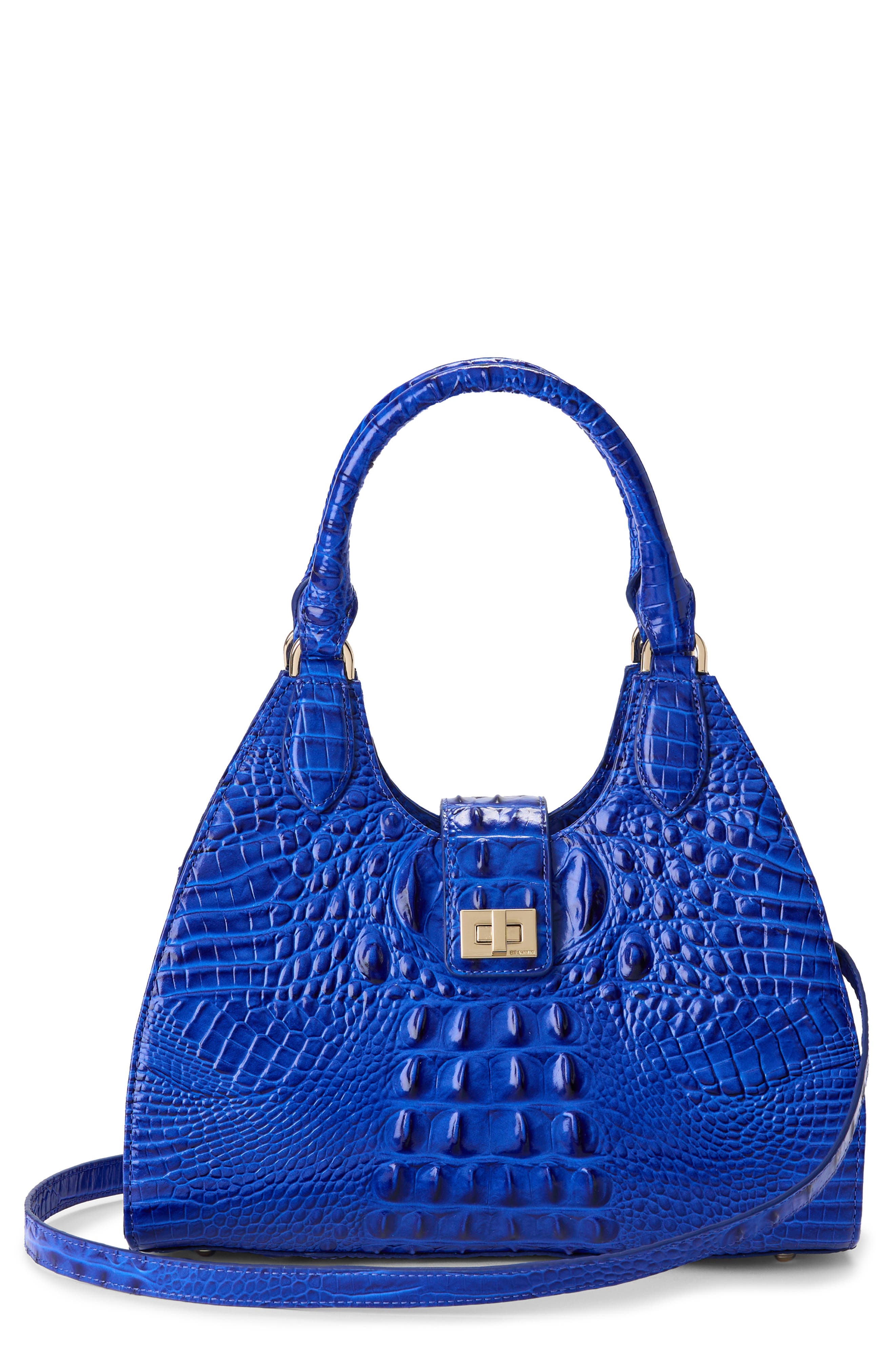 Brahmin Adrian Croc Embossed Leather Shoulder Bag, Alternate, color, Ultramarine