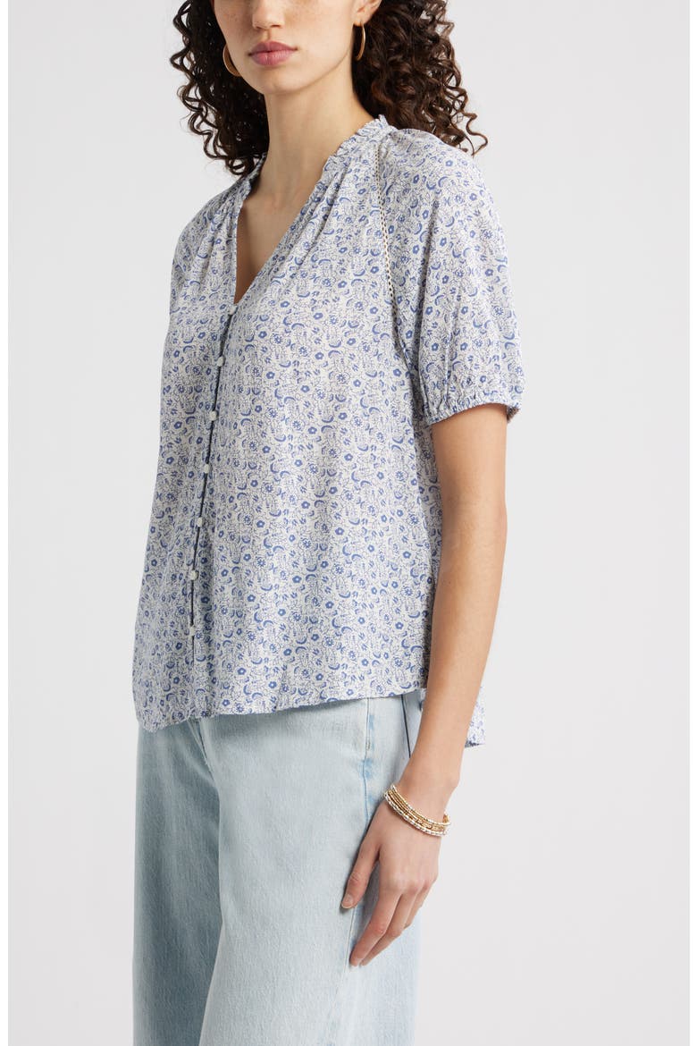 Floral Button-Up Top, Alternate, color, IVORY- BLUE LACE DITSY