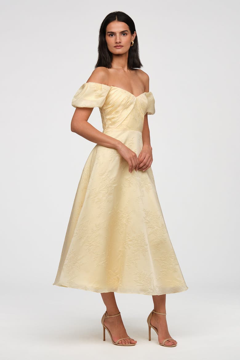 Mel Off Shoulder Dress, Alternate, color, Moon Butter Yellow