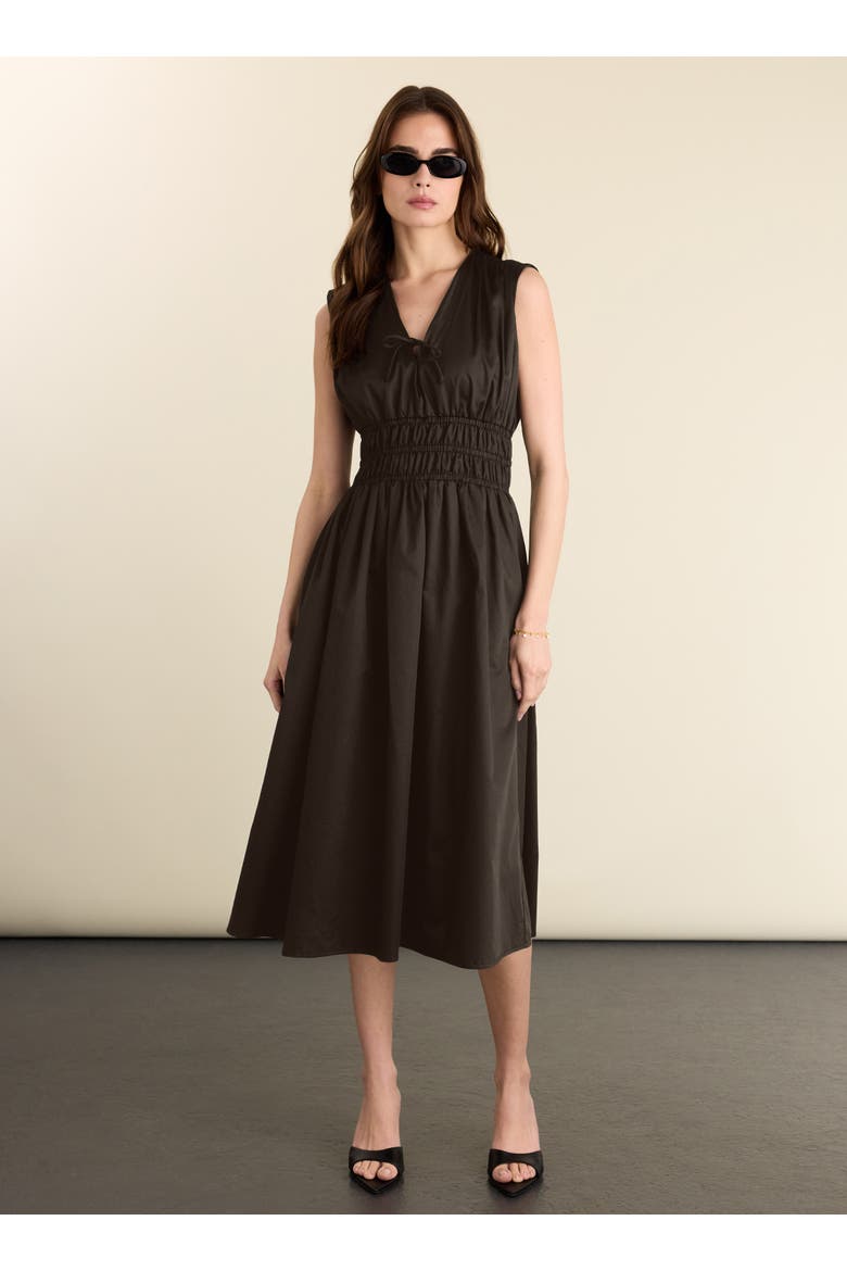 Kyrah Cotton Waisted Midi Dress, Alternate, color, Dark Chocolate