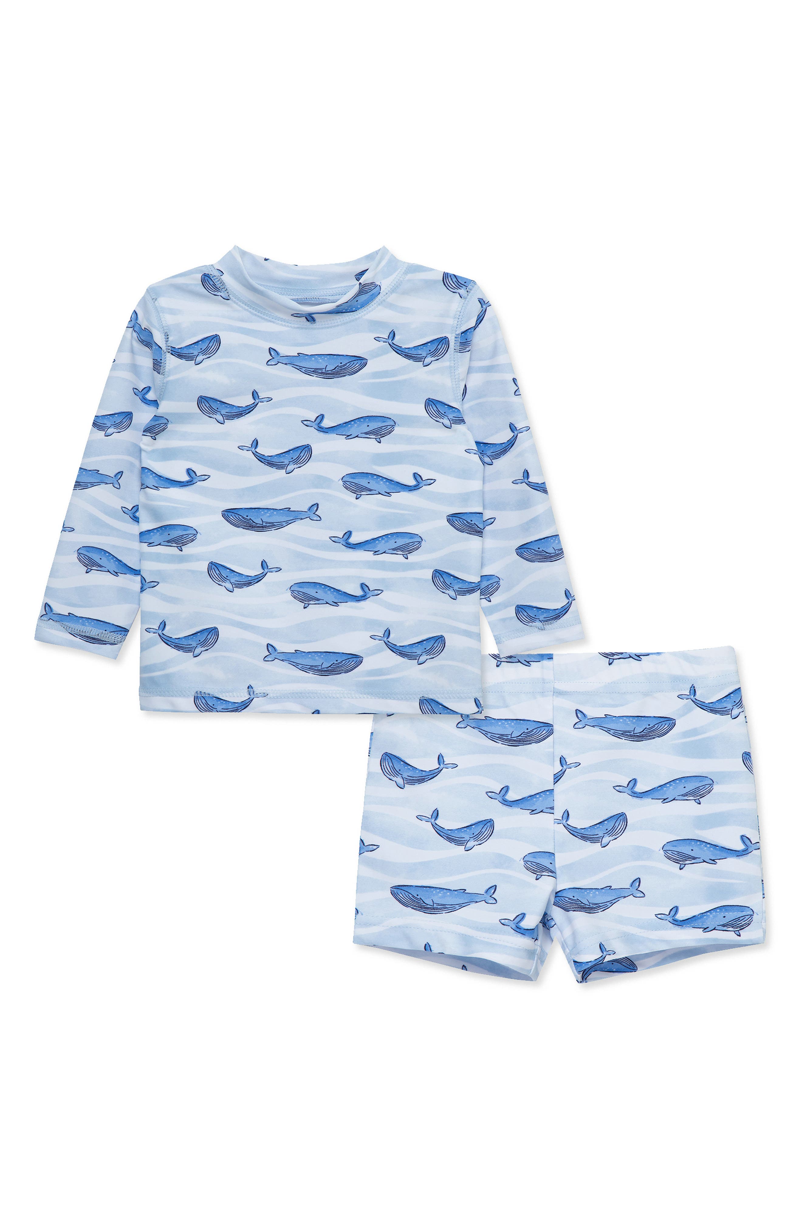 Little Me Whale Long Sleeve Two-Piece Rashguard Swimsuit