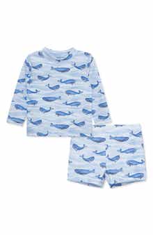 Little Me Whale Long Sleeve Two-Piece Rashguard Swimsuit