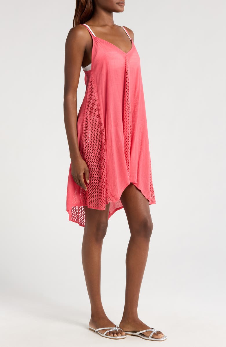 Elan Open Stitch Sleeveless Cover-Up Dress, Alternate, color, Coral