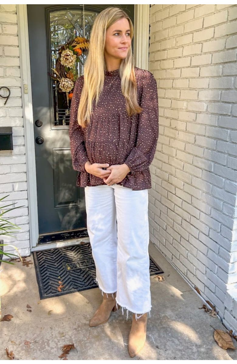 PinkBlush Animal Print Mock Neck Tiered Top, Alternate, color, Mocha