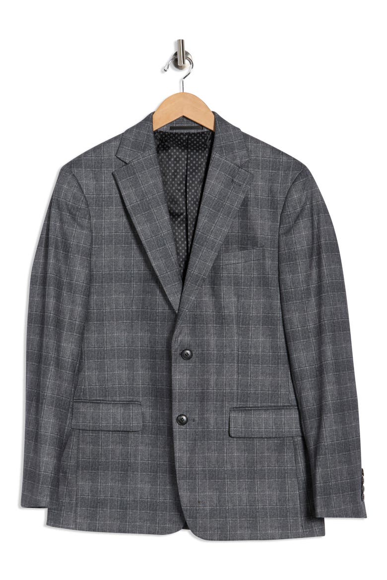 Slim Fit Plaid Stretch Knit Blazer, Alternate, color, GREY