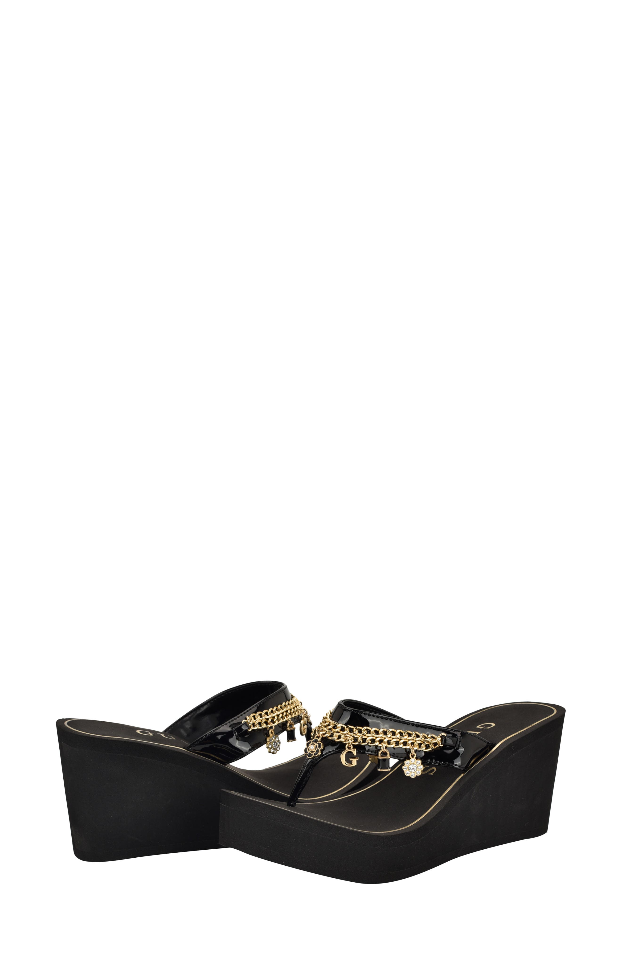 GUESS Sutton Platform Wedge Sandal, Alternate, color, Black