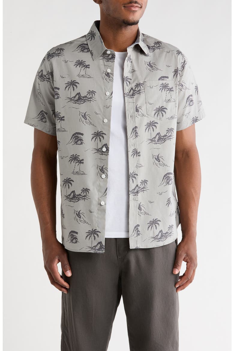 Yolo Medallion Print Short Sleeve Relaxed Fit Shirt, Main, color, GREY CLOUD