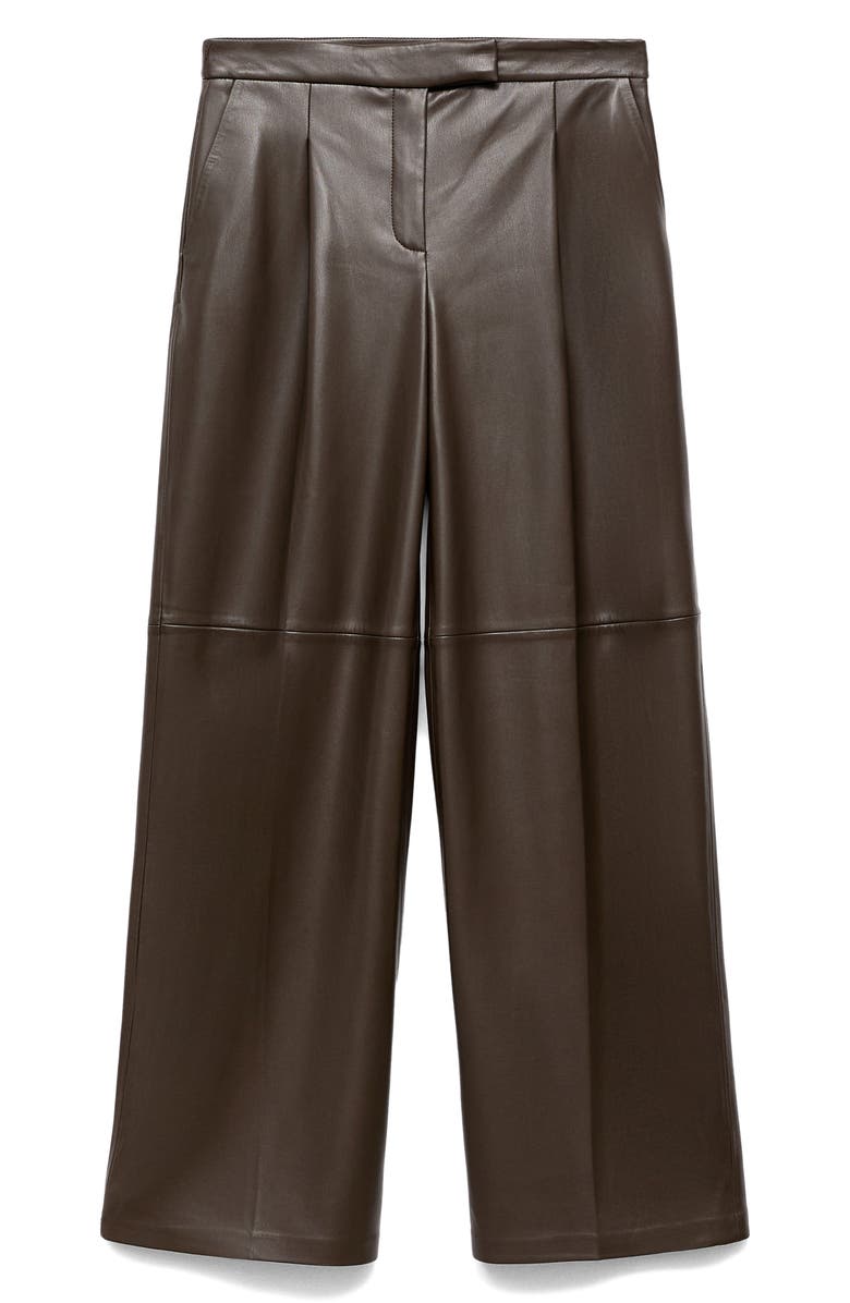 MANGO Wide Leg Faux Leather Pants, Main, color, Khaki Brown