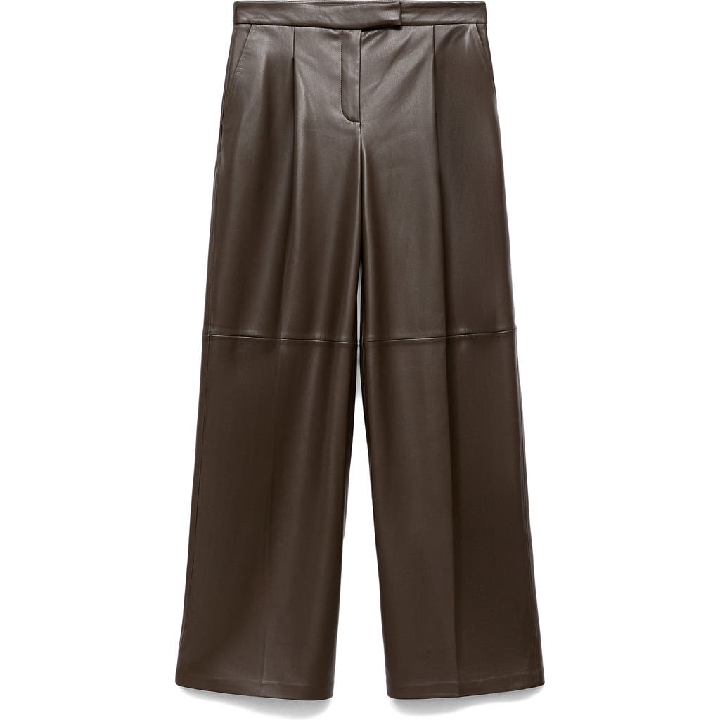 Mango Wide Leg Faux Leather Pants In Brown