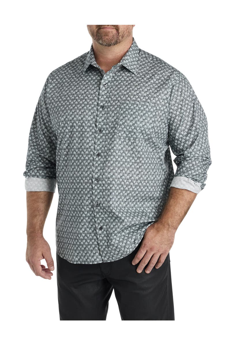 Synrgy Big & Tall Geometric Print Sport Shirt, Main, color, Grey