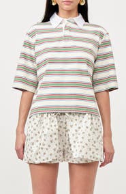 MAUDE CLUB Frankie Stripe Stretch Cotton Polo