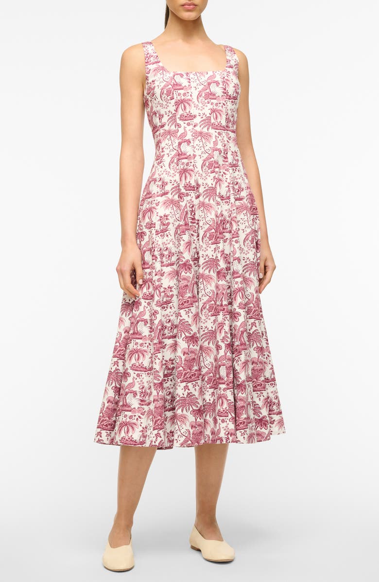 STAUD Wells Sleeveless A-Line Dress, Main, color, Bordeaux Toile