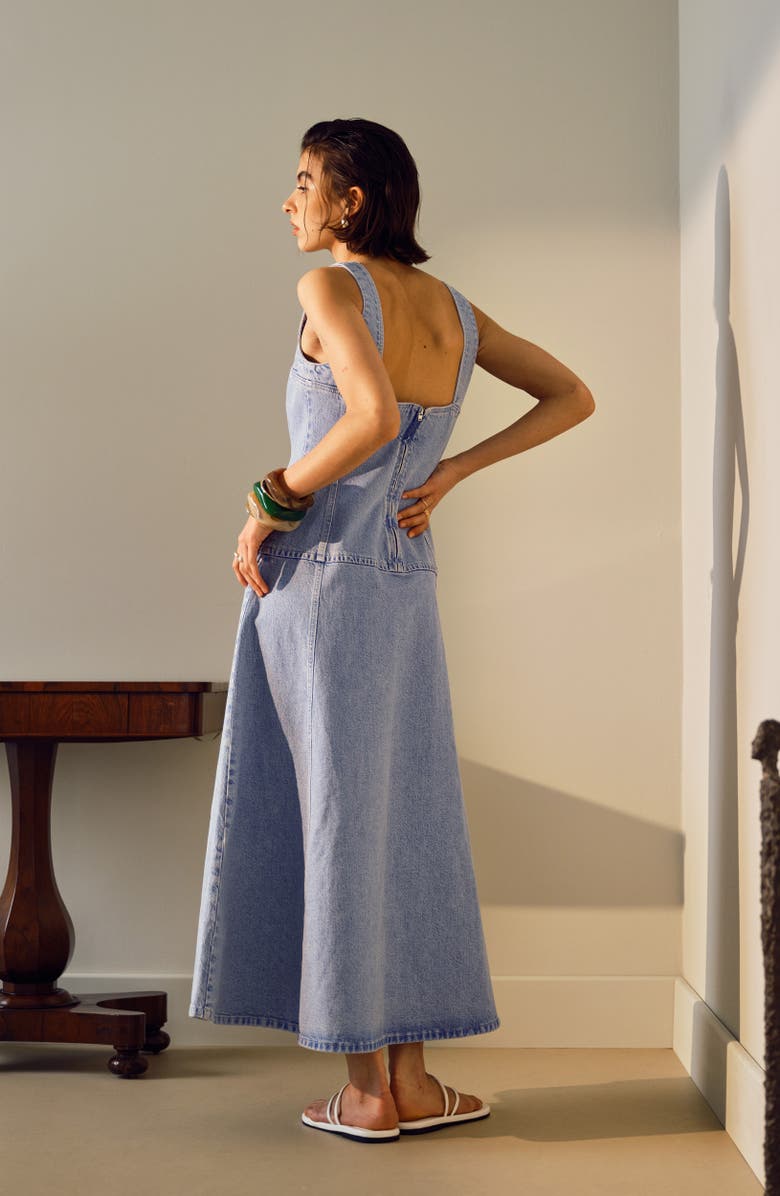 Sleeveless Drop Waist Denim Midi Dress
