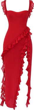 HOUSE OF CB Ariela Ruffle Side Slit Gown