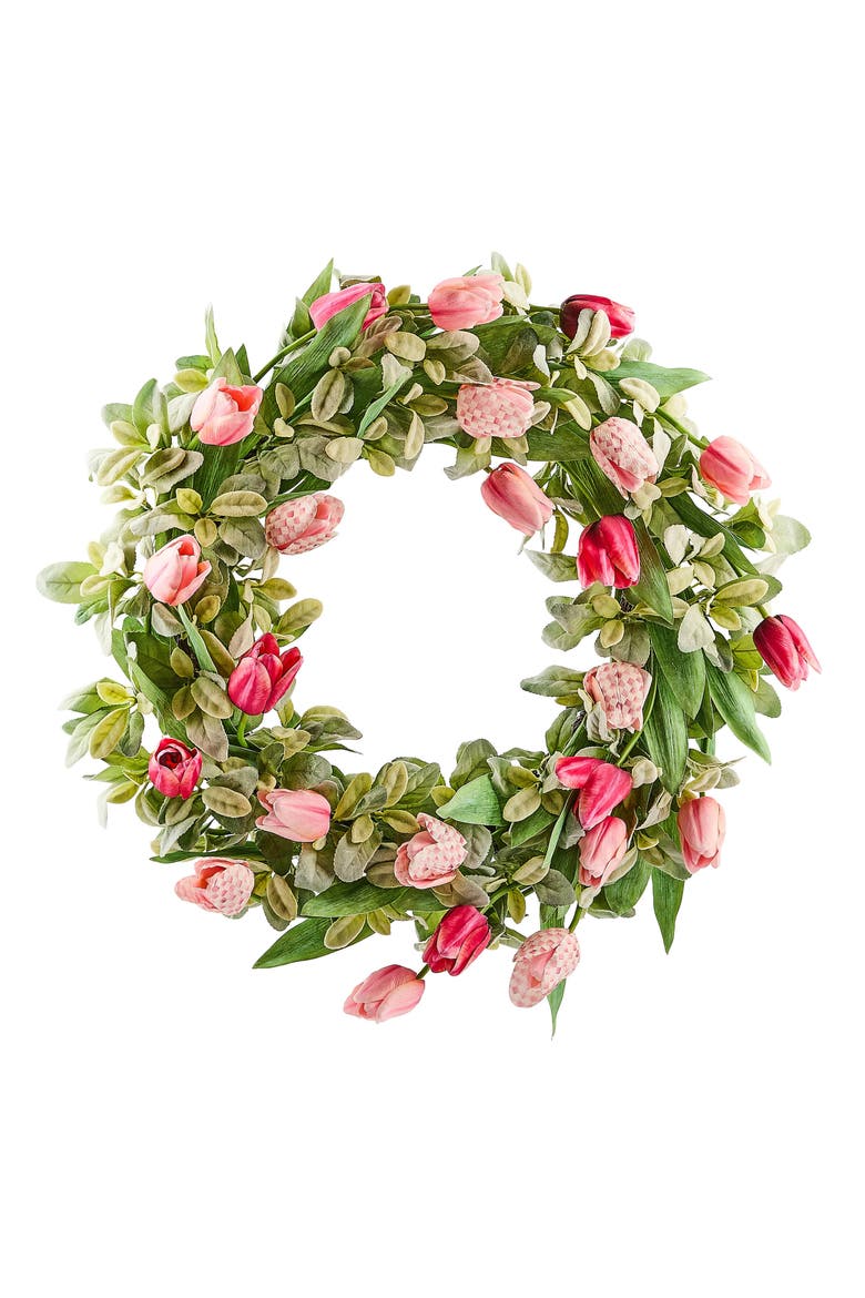 Rosy Check Tulip 28-Inch Wreath, Main, color, PINK