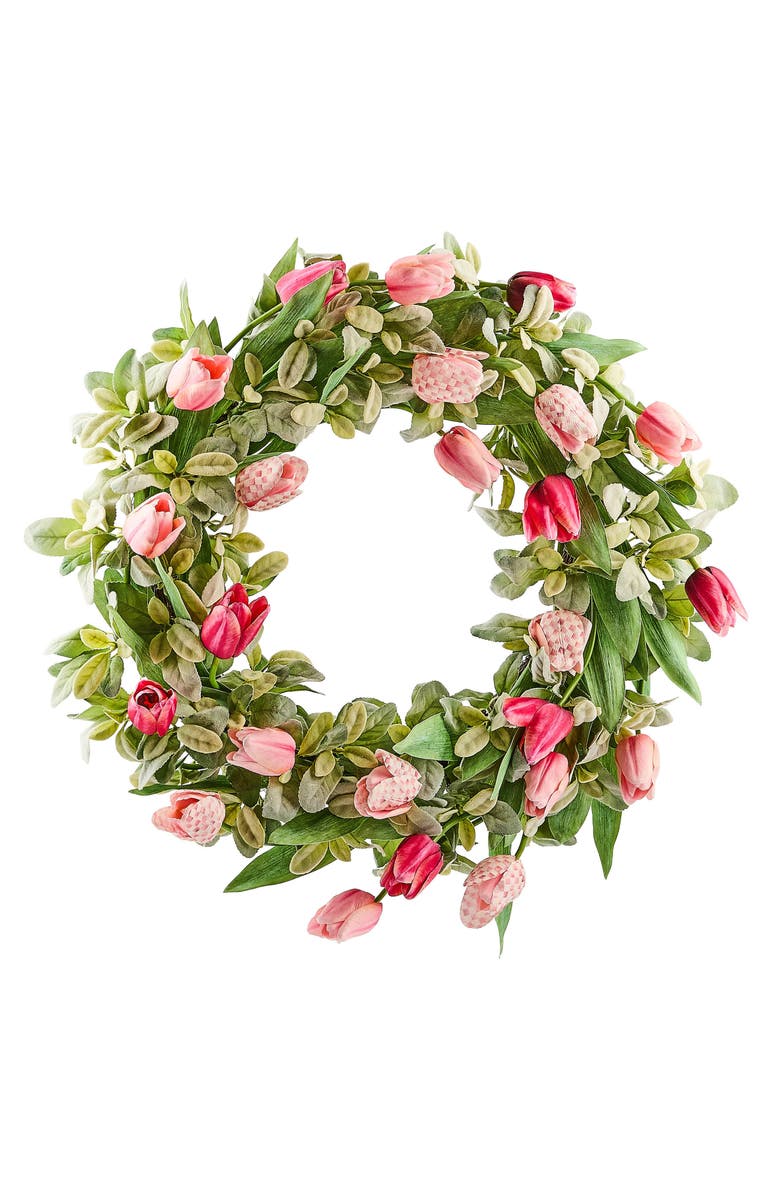MACKENZIE CHILDS Rosy Check Tulip 28-Inch Wreath, Main, color, Pink