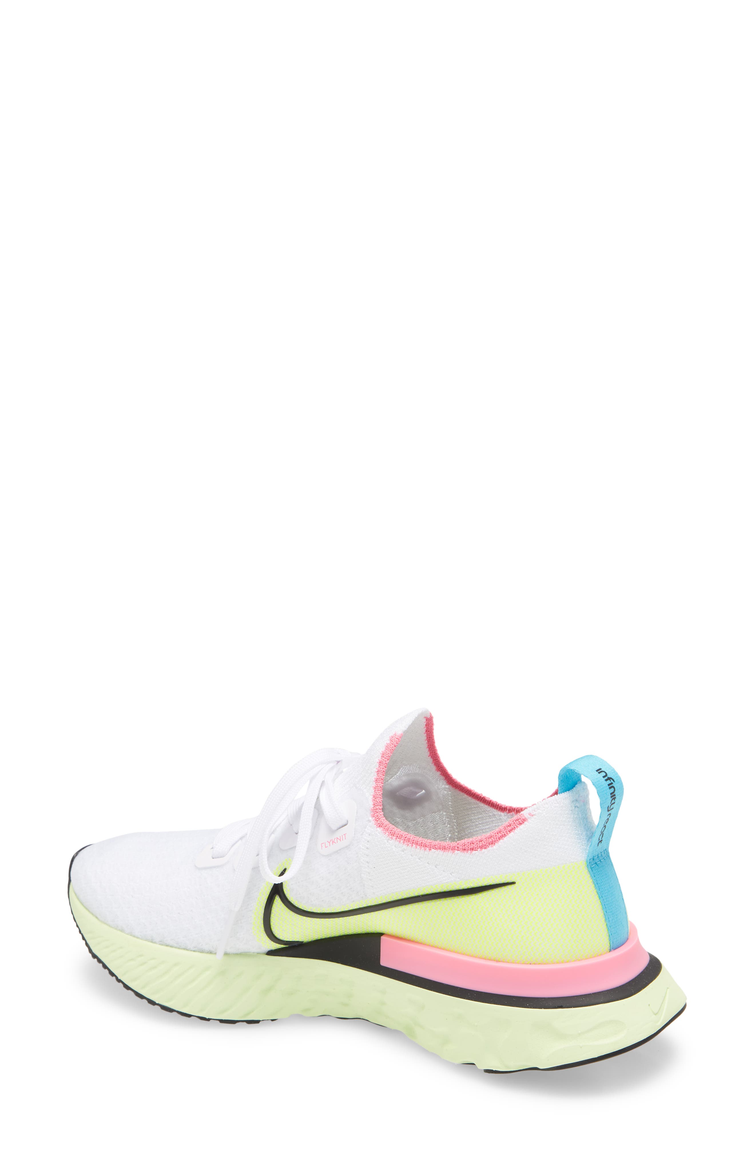 React Infinity Run Flyknit Running Shoe, Alternate, color, WHITE/ BLACK-VOLT-PINK GLOW