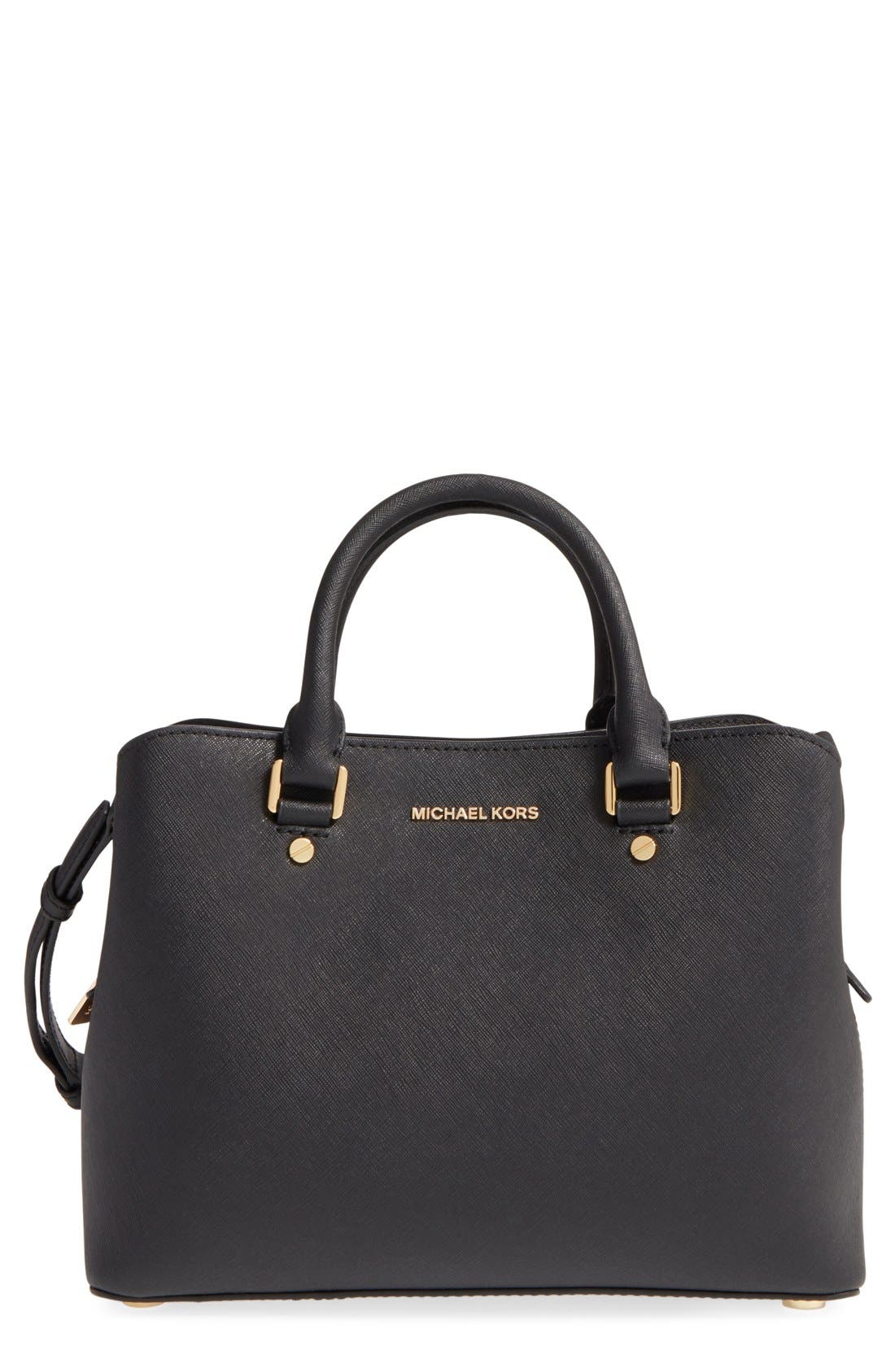 MICHAEL Michael Kors 'Medium Savannah' Leather Satchel, Main, color, 