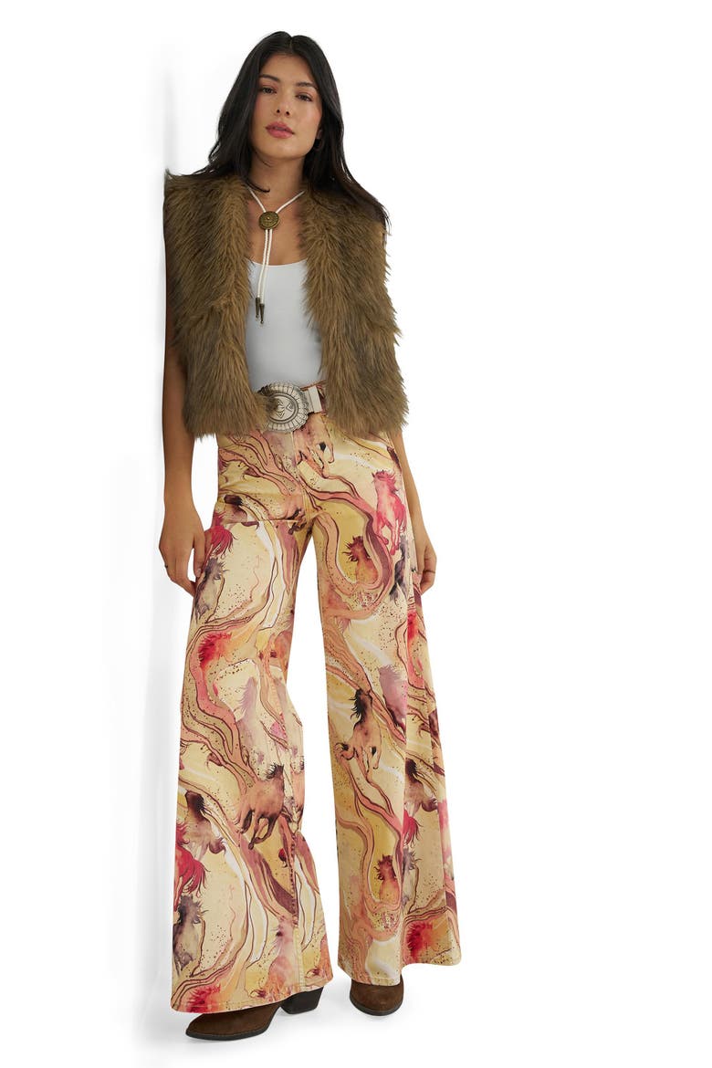 Western High Waist Wide Leg Jeans, Alternate, color, MARBLED HORSE