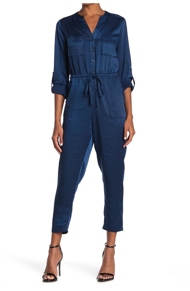 Adelyn Rae Satin Utility Pocket Roll Sleeve Crop Jumpsuit, Main, color,