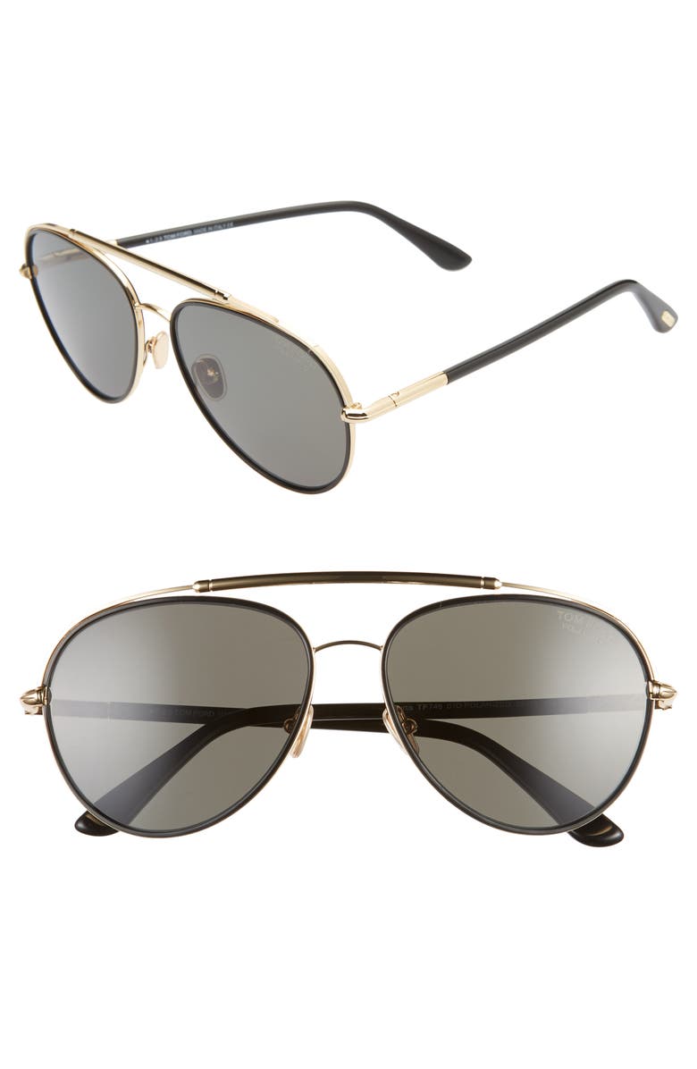 TOM FORD Curtis 59mm Polarized Aviator Sunglasses, Main, color, 