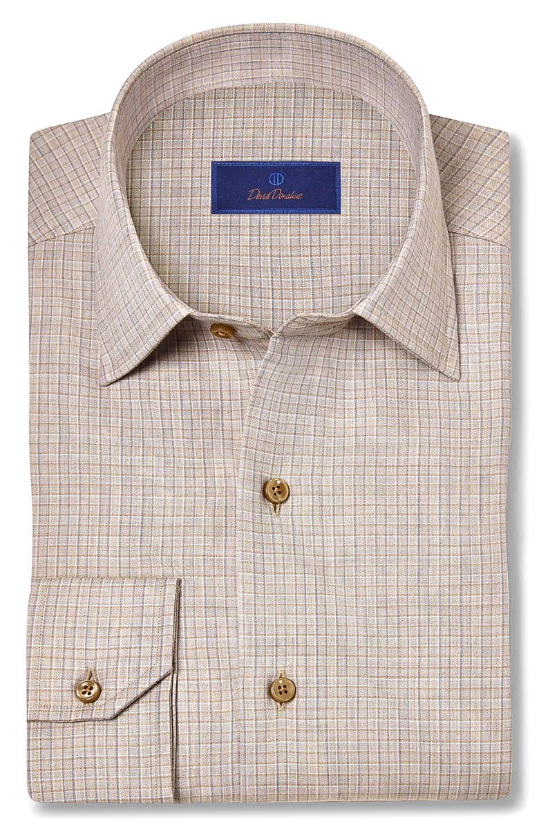 David Donahue Cotton & Cashmere Check Sport Shirt, Main, color, Dune/ Multi
