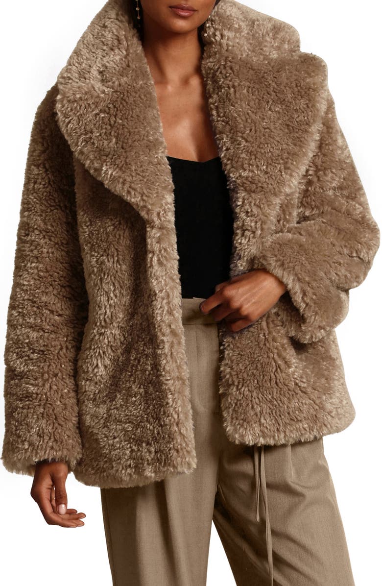 Avec Les Filles Notched Collar Faux Fur Coat, Alternate, color, 