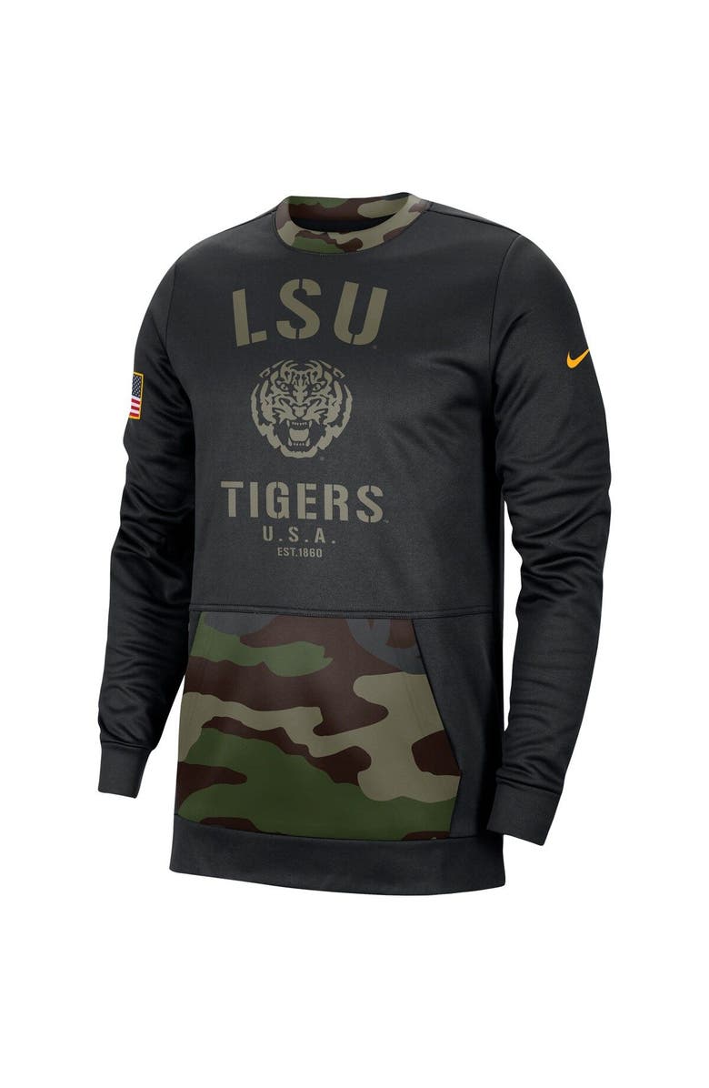 Nike Men's Nike Black/Camo LSU Tigers Military Appreciation Performance Pullover Sweatshirt, Alternate, color, Black