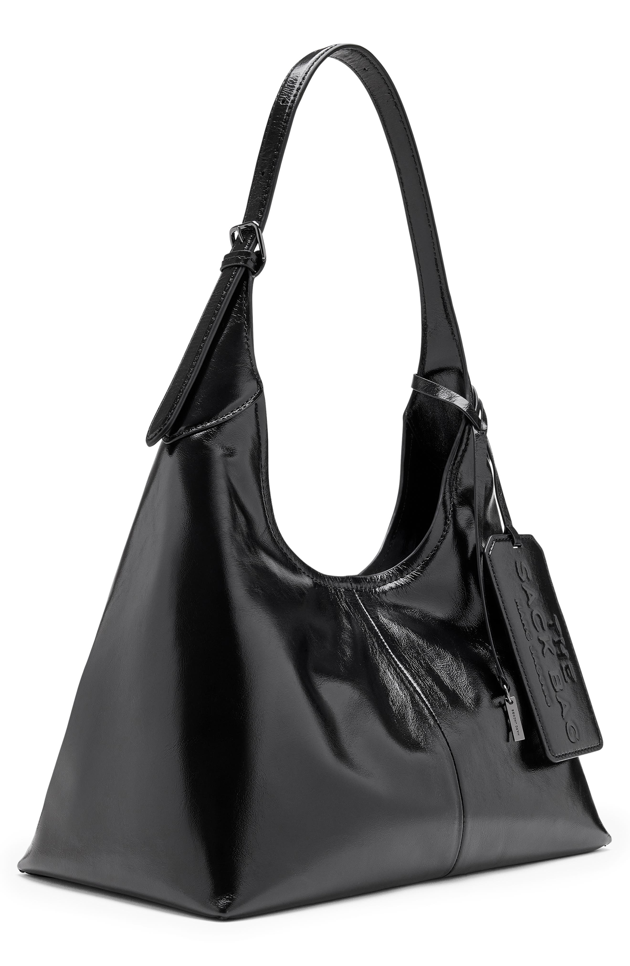 The Belted Sack Bag Crinkled Leather Hobo, Alternate, color, BLACK