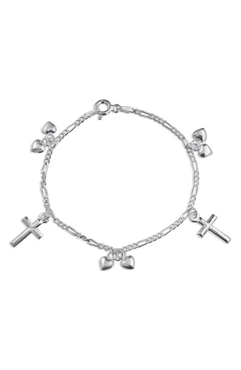 Cross & Heart Charm Chain Bracelet