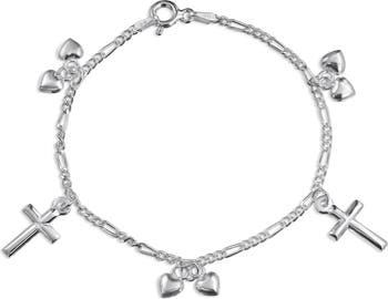 Cross & Heart Charm Chain Bracelet
