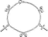 BLING JEWELRY Cross & Heart Charm Chain Bracelet
