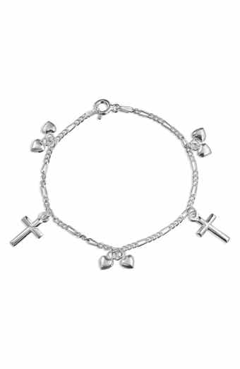 BLING JEWELRY Cross & Heart Charm Chain Bracelet