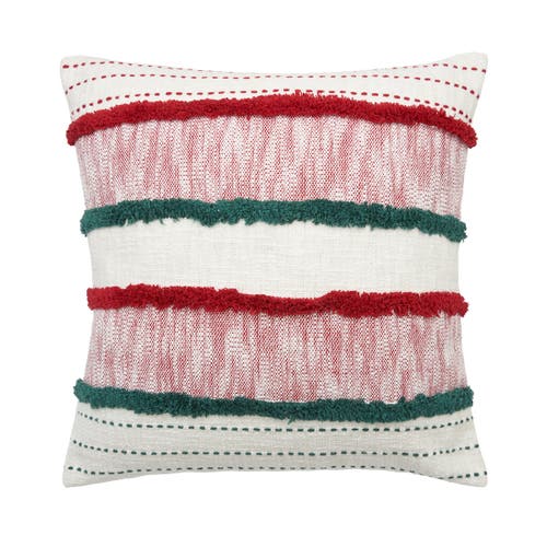 Carol & Frank Benn Striped Tufted Texture Cotton Decorative Throw Pillow, 20" X 20" With Insert In Red