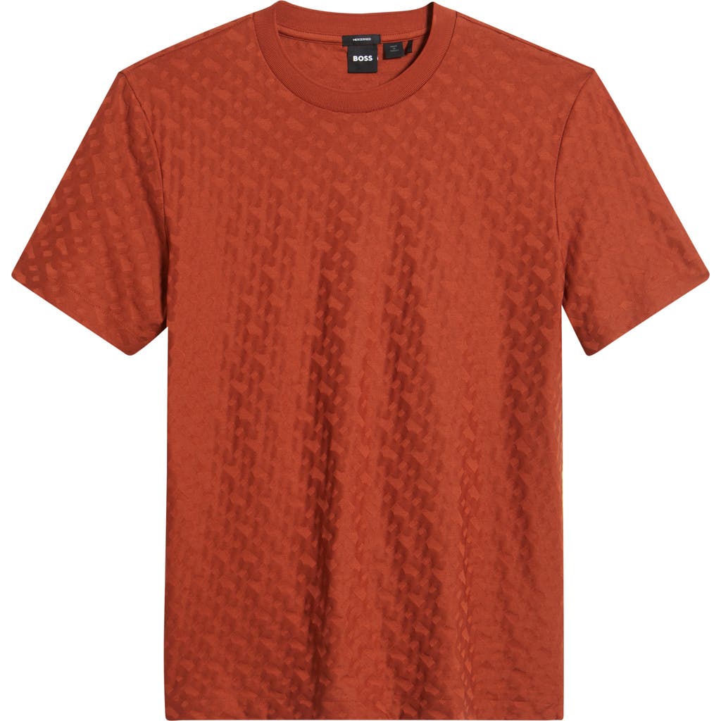 Hugo Boss Boss Thompson Logo Jacquard Cotton T-shirt In Dark Orange