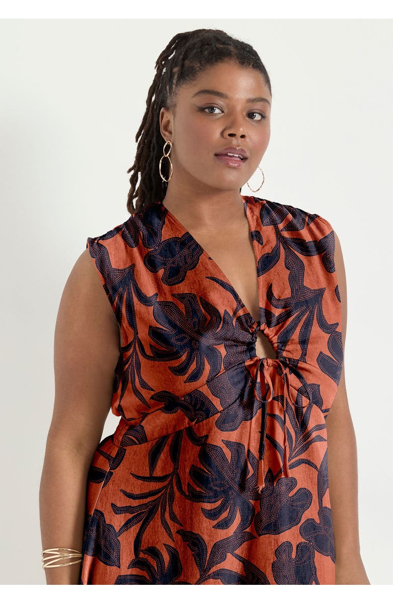 June + Vie Empire Waist Midi Dress, Alternate, color, Stitched Floral Picante