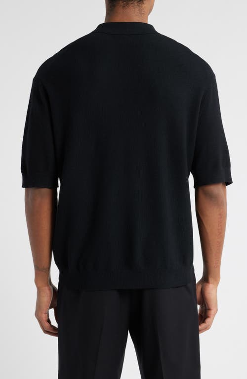 Open Edit Textured Stitch Short Sleeve Polo Sweater In Black