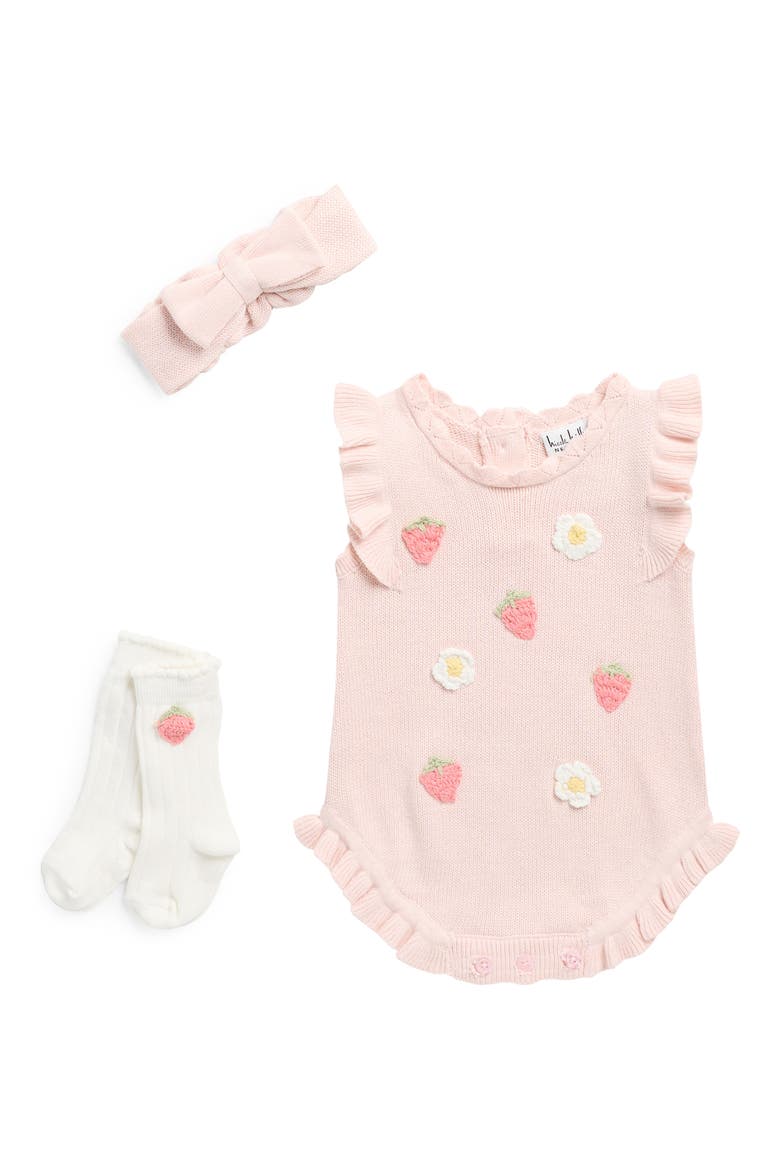 Berry Embroidered Sweater Romper, Headband & Socks Set, Main, color, PINK DOGWOOD