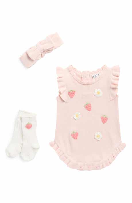 Nicole Miller Berry Embroidered Sweater Romper, Headband & Socks Set