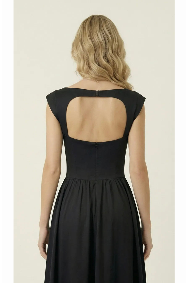 Open Back Cap Sleeve Midi Dress, Alternate, color, Black