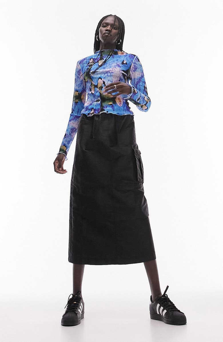 Topshop Floral Print Mock Neck Knit Top, Alternate, color,